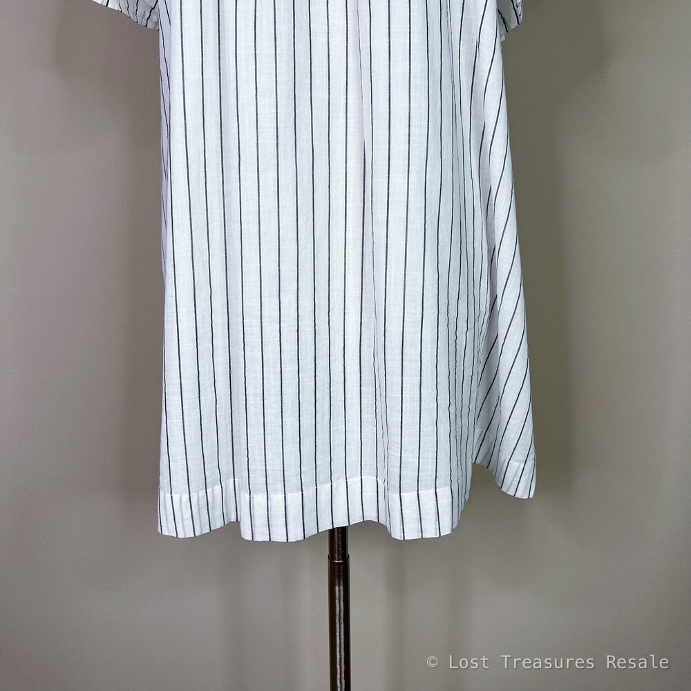Madewell | White Navy Stripe Embroidered Flutter Sleeve Shift Cotton Dress Small - Picture 4 of 10